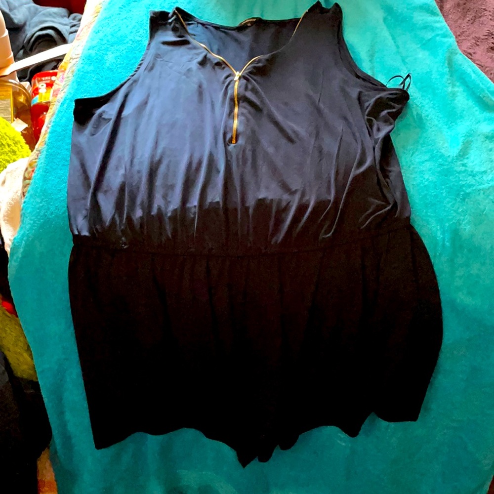 Ambiance Navy Blue Romper with Gold Zipper 3X